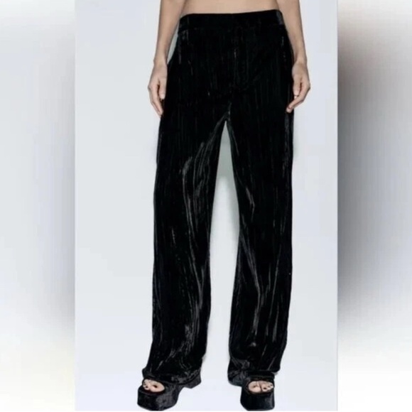 NWOT ZARA Women’s Velvet Wide Leg Flare Straight Trousers Pants 7990/947/800 XS - Picture 3 of 15